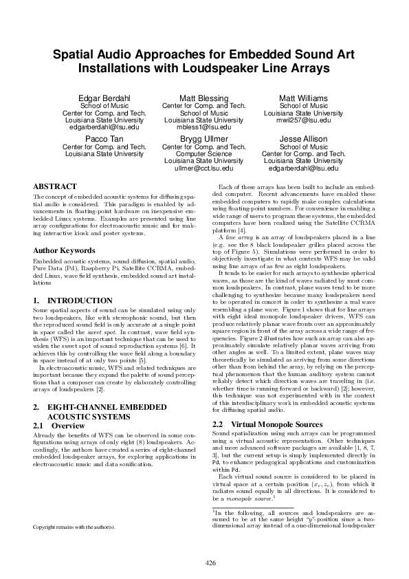 (PDF) Spatial Audio Approaches For Embedded Sound Art Installations ...