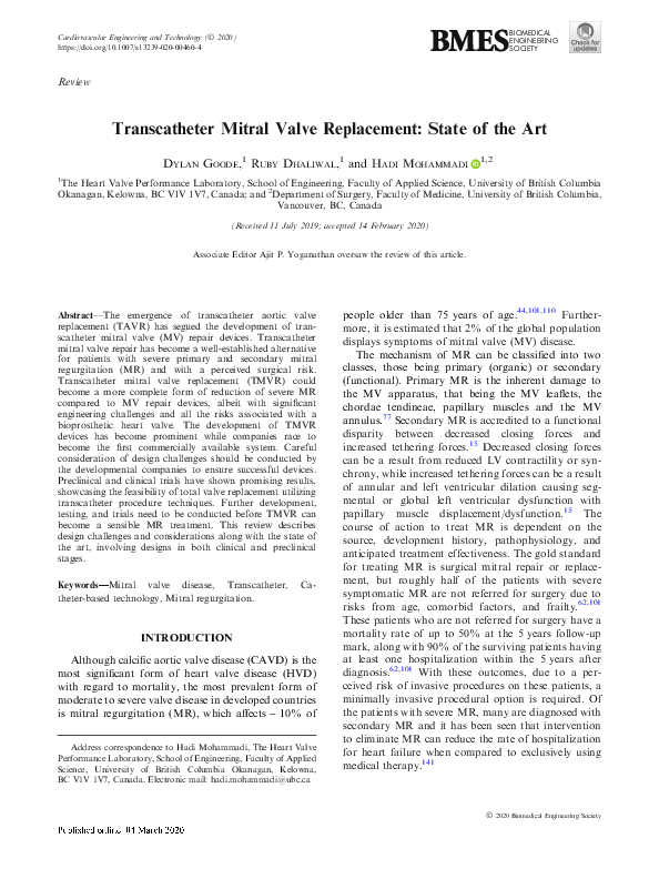 (PDF) Transcatheter Mitral Valve Replacement: State of the Art