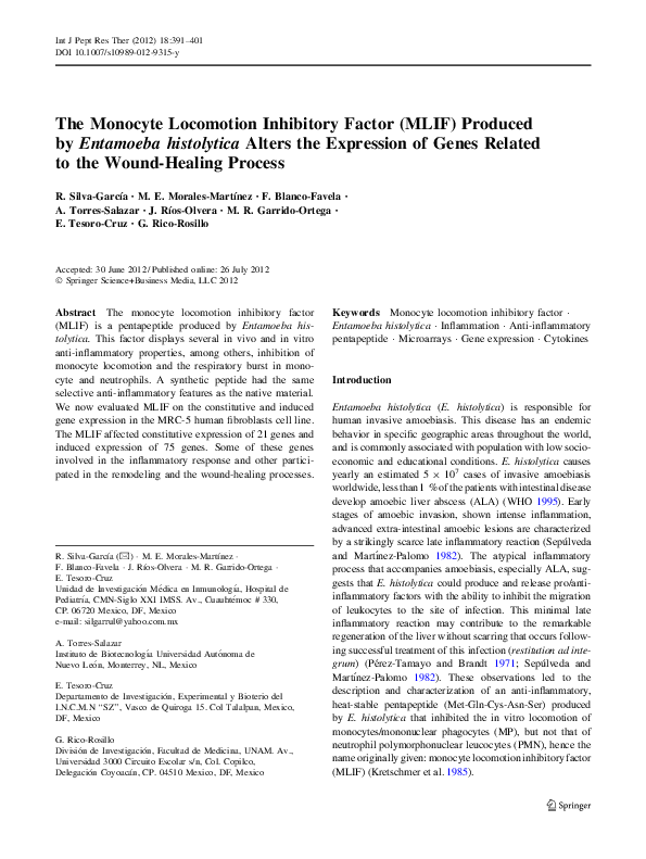 (PDF) The Monocyte Locomotion Inhibitory Factor (MLIF) Produced by ...