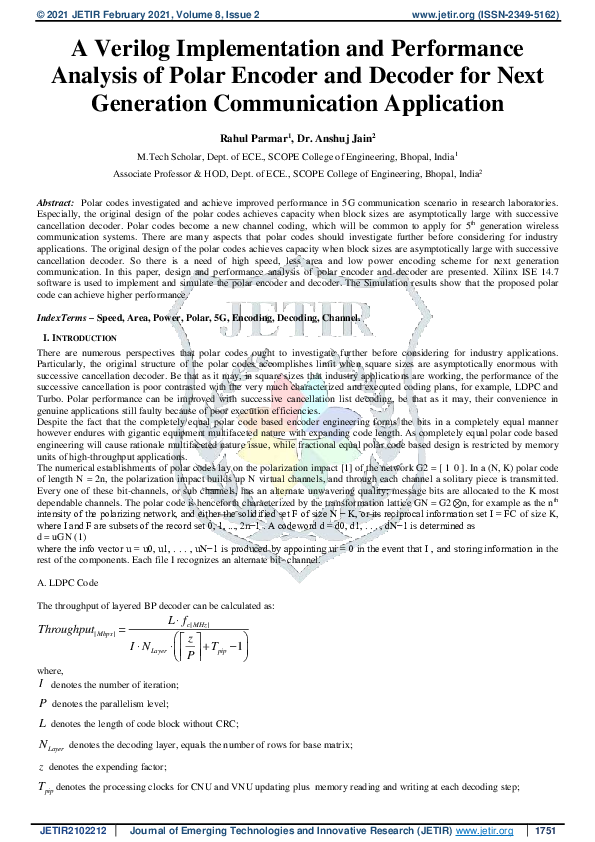 (PDF) A Verilog Implementation and Performance Analysis of Polar ...
