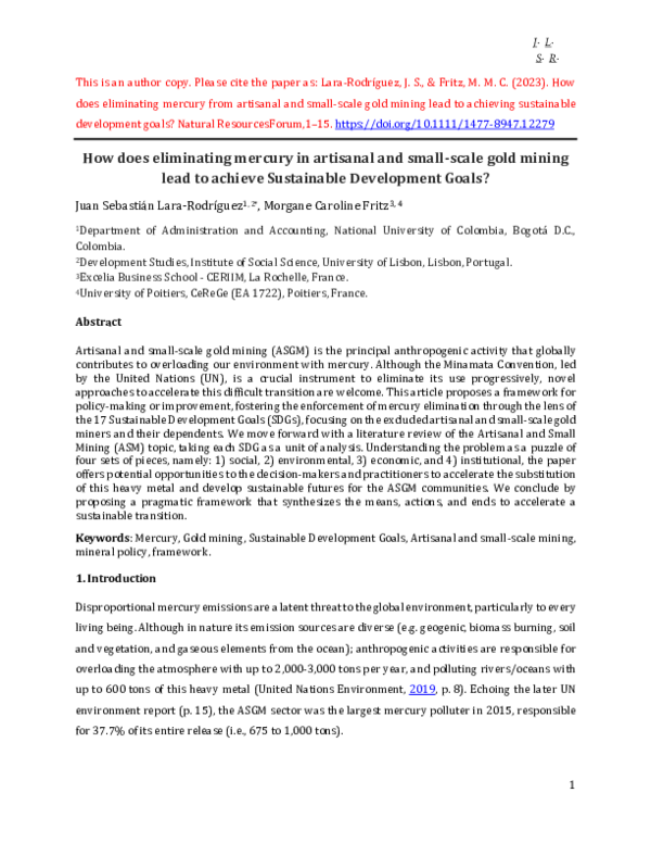(PDF) How does eliminating mercury in artisanal and small-scale gold ...