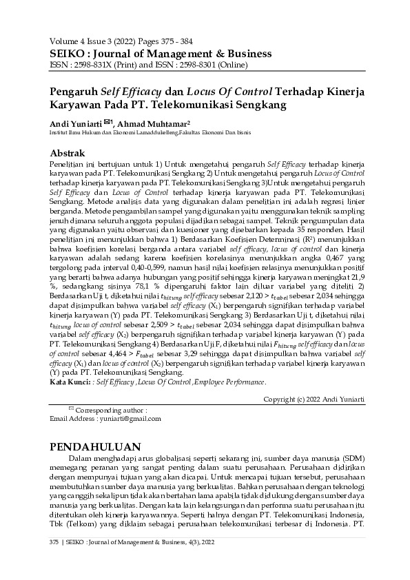 (PDF) Pengaruh Self Efficacy dan Locus Of Control Terhadap Kinerja ...