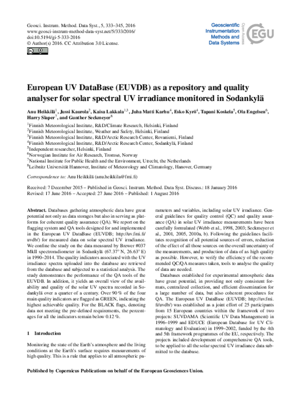 (PDF) European UV DataBase (EUVDB) as a repository and quality analyzer ...