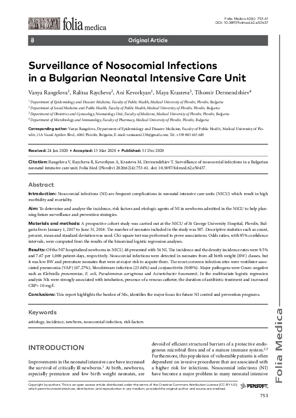 (PDF) Surveillance of Nosocomial Infections in a Bulgarian Neonatal ...