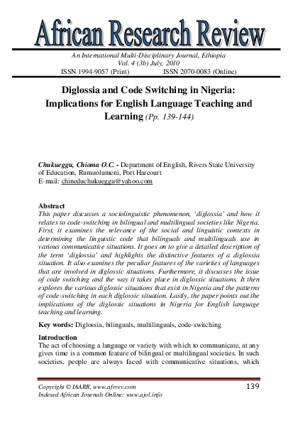 (PDF) Diglossia and Code Switching in Nigeria: Implications for English ...