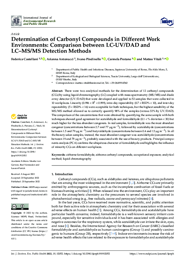 (PDF) Determination of Carbonyl Compounds in Different Work ...