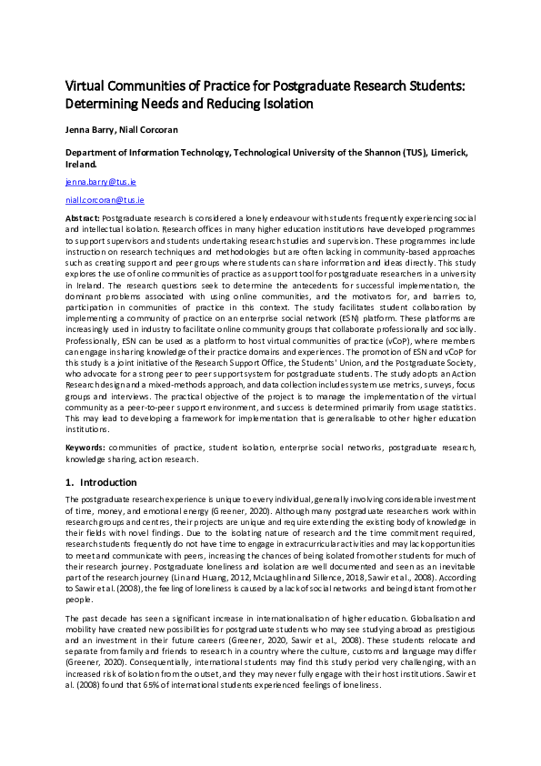 (PDF) Virtual Communities of Practice for Postgraduate Research ...