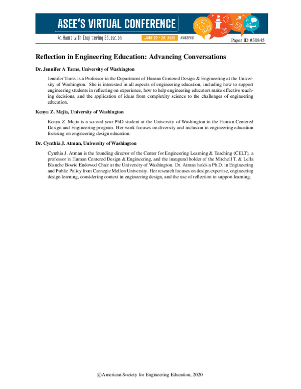 (PDF) Reflection in Engineering Education: Advancing Conversations
