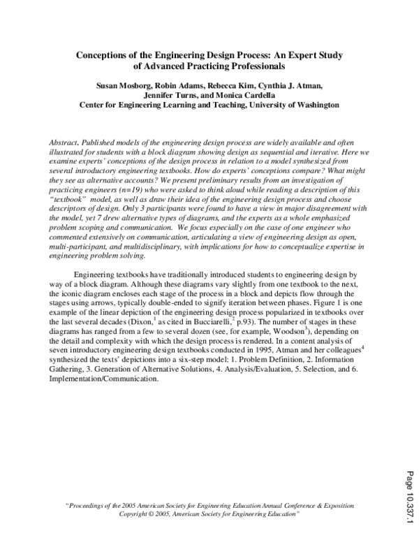 (PDF) Conceptions Of The Engineering Design Process: An Expert Study Of ...