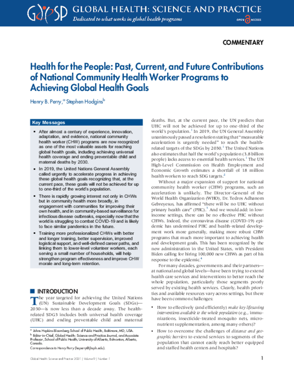 (PDF) Health for the People: Past, Current, and Future Contributions of ...
