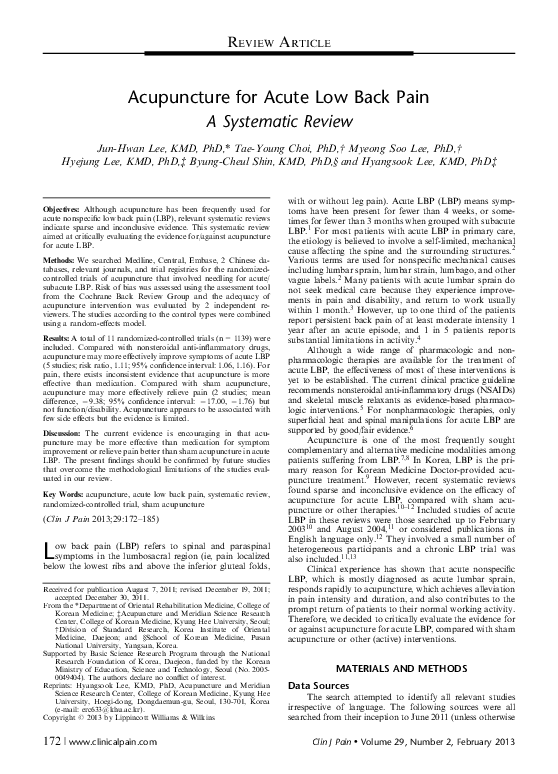 (PDF) Acupuncture for Acute Low Back Pain
