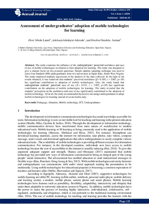 (PDF) An Assessment of university undergraduates’ adoption of mobile ...