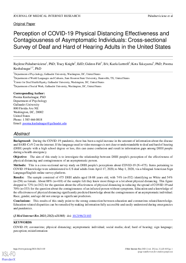 (PDF) Perception of COVID-19 Physical Distancing Effectiveness and ...