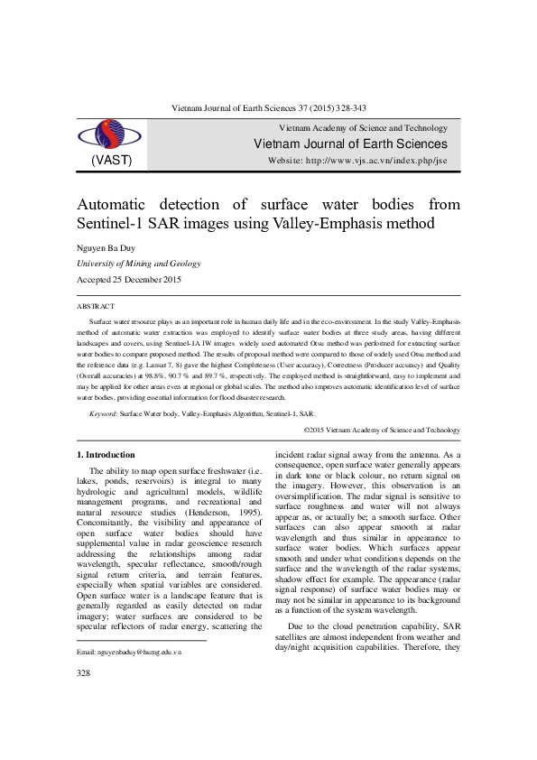 (PDF) Automatic detection of surface water bodies from Sentinel-1 SAR ...