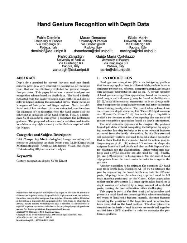 (PDF) Hand gesture recognition with depth data