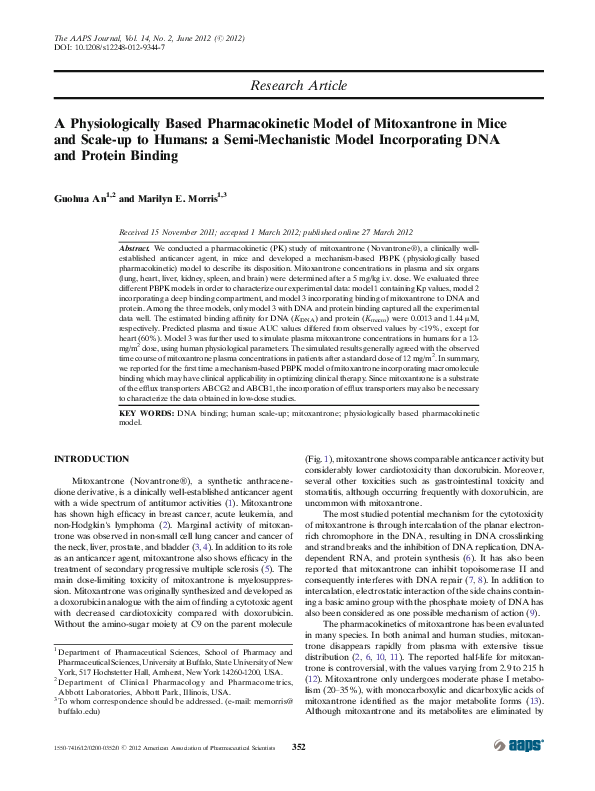 (PDF) A Physiologically Based Pharmacokinetic Model of Mitoxantrone in ...