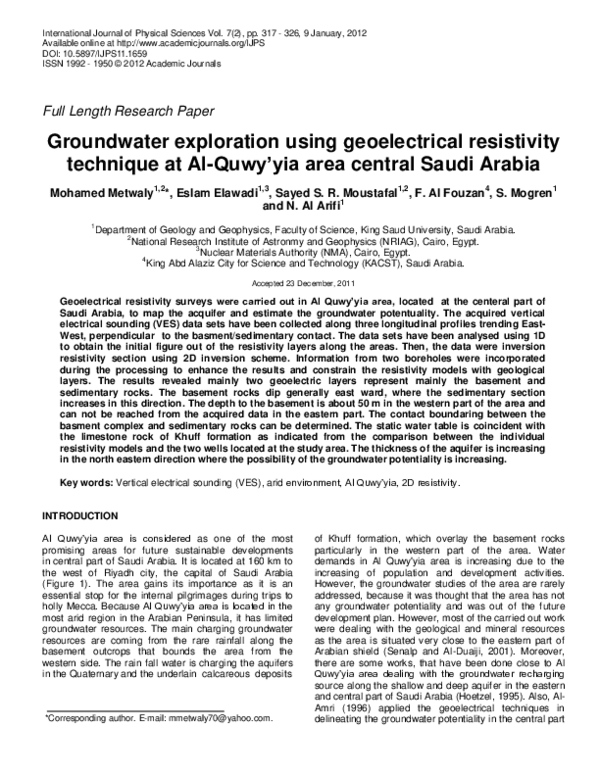 (PDF) Groundwater exploration using geoelectrical resistivity technique ...