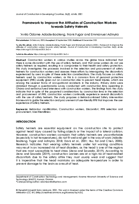 (PDF) Framework to Improve the Attitudes of Construction Workers ...