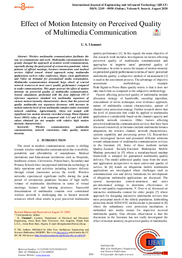 (PDF) Effect of Motion Intensity on Perceived Quality of Multimedia ...