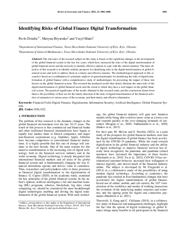 (PDF) Identifying Risks of Global Finance Digital Transformation