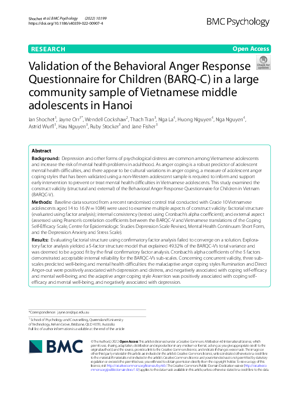 (PDF) Validation of the Behavioral Anger Response Questionnaire for ...