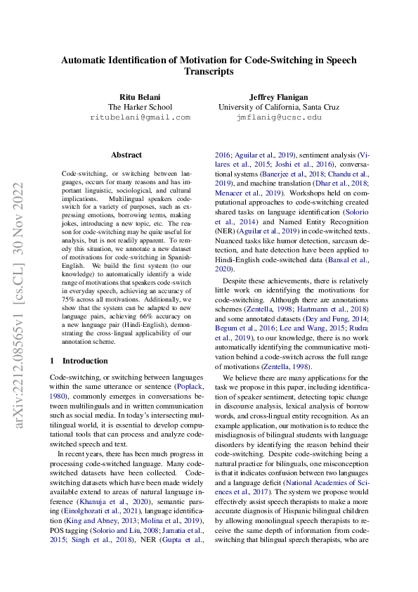 (PDF) Automatic Identification of Motivation for Code-Switching in ...