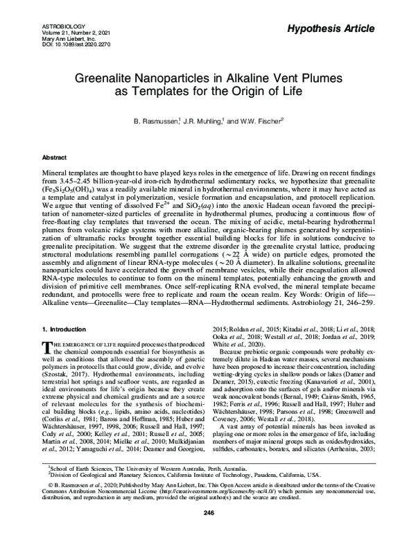 (PDF) Greenalite Nanoparticles in Alkaline Vent Plumes as Templates for ...
