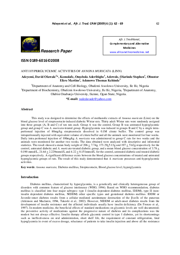 (PDF) Anti hyperglycemic activities of Annona muricata (Linn)