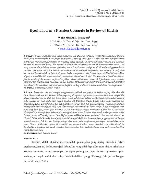 (PDF) Eyeshadow as a Fashion Cosmetic in Review of Hadith