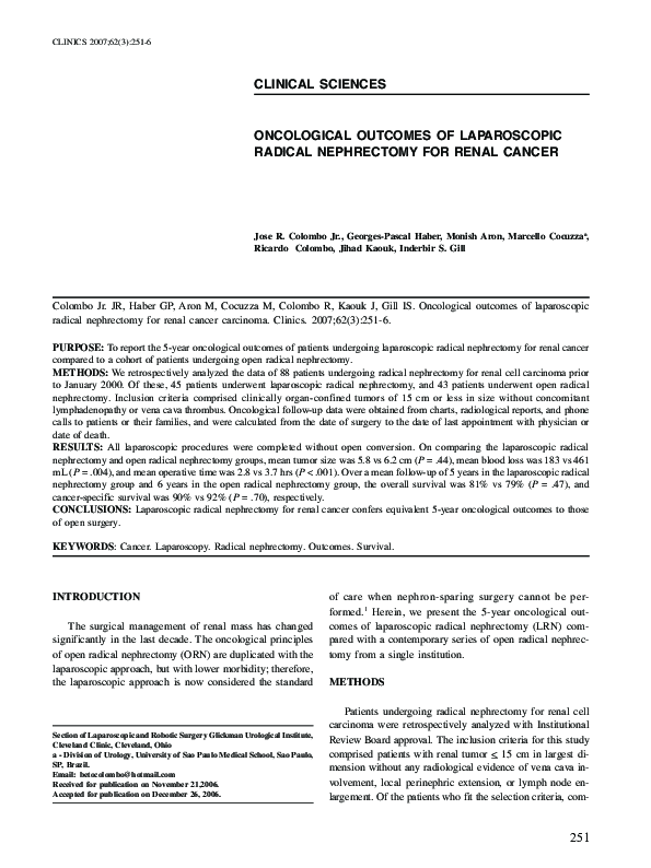 (PDF) Oncological Outcomes of Laparoscopic Radical Nephrectomy for ...