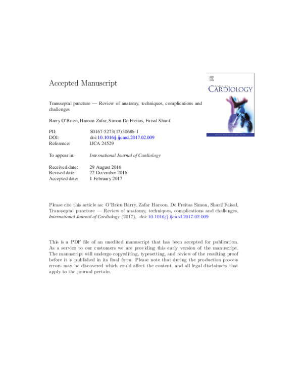 (PDF) Transseptal puncture - Review of anatomy, techniques ...
