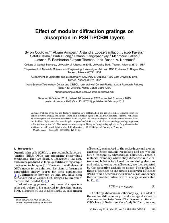 (PDF) Effect of modular diffraction gratings on absorption in P3HT:PCBM ...