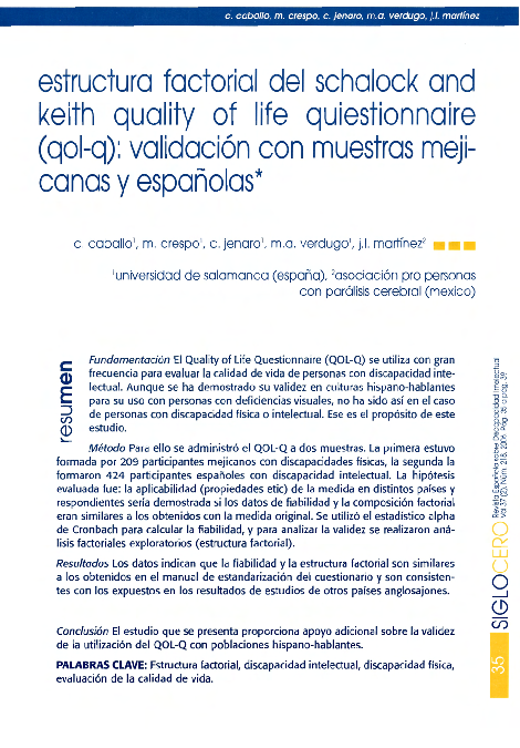 (PDF) Estructura factorial del Schalock and Keith Quality of Life ...