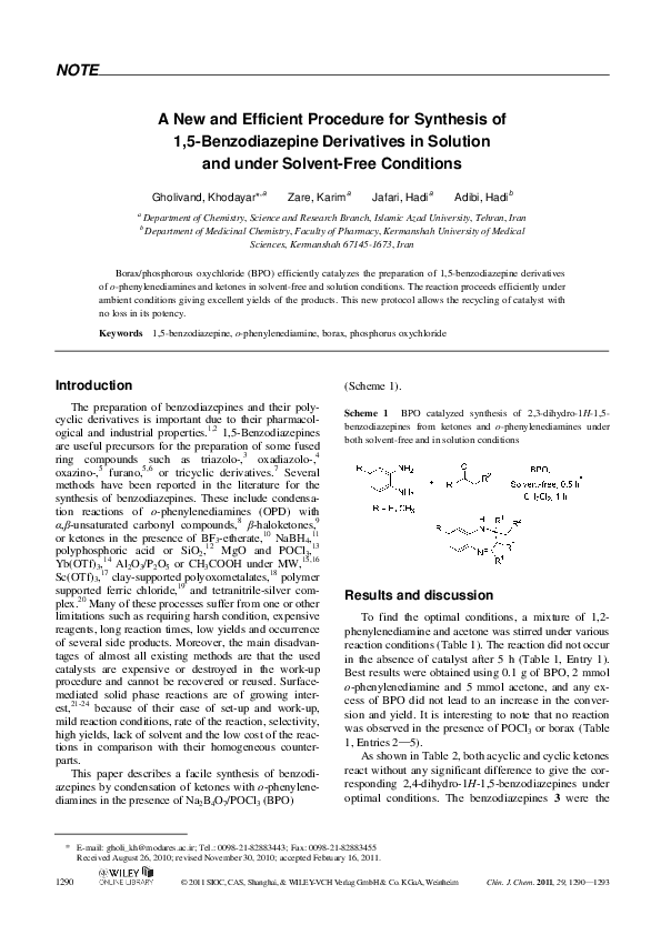 (PDF) A New and Efficient Procedure for Synthesis of 1,5-Benzodiazepine ...