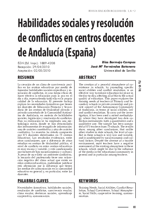 (PDF) Habilidades sociales y resolución de conflictos en centros ...