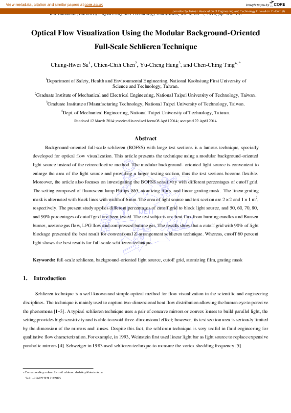 (PDF) Optical Flow Visualization Using the Modular BackgroundOriented FullScale Schlieren