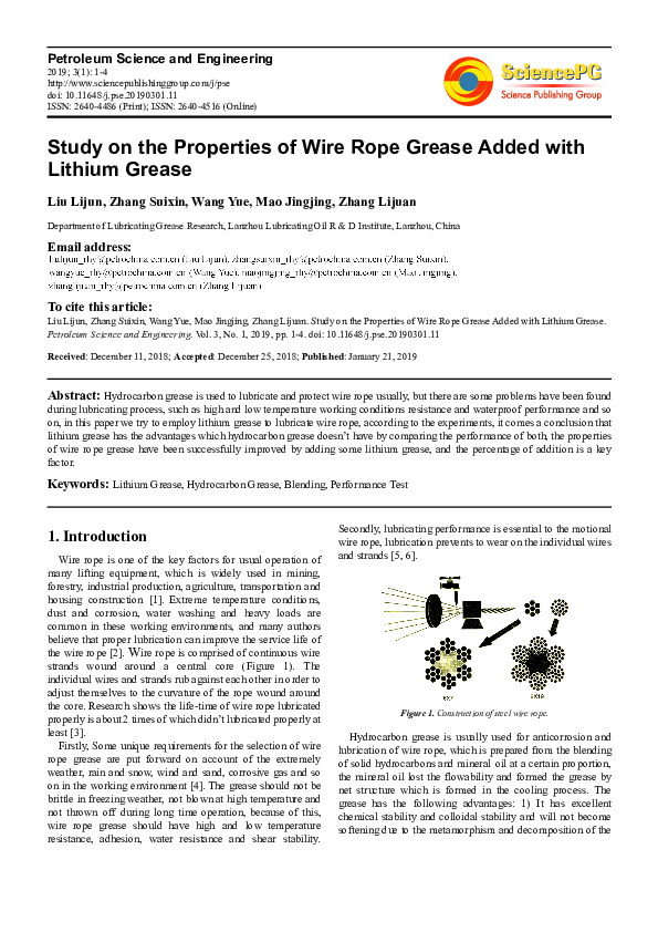 (PDF) Study on the Properties of Wire Rope Grease Added with Lithium Grease