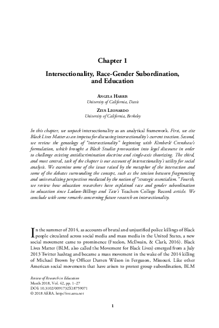 Pdf Intersectionality Race Gender Subordination And Education