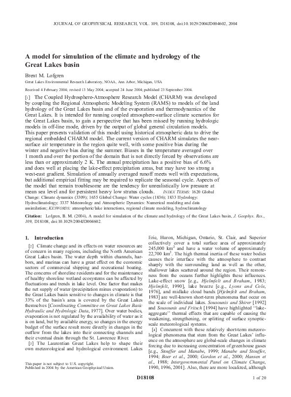 (PDF) A model for simulation of the climate and hydrology of the Great ...