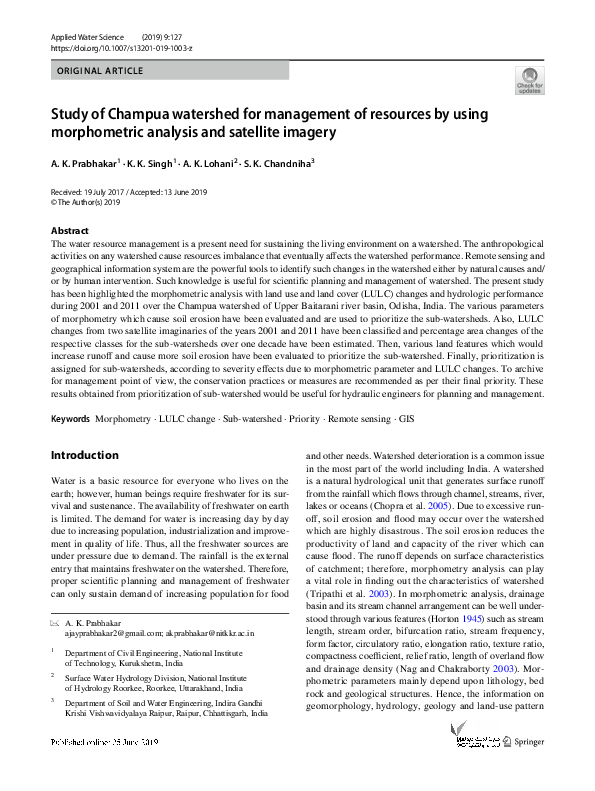 (PDF) Study of Champua watershed for management of resources by using ...