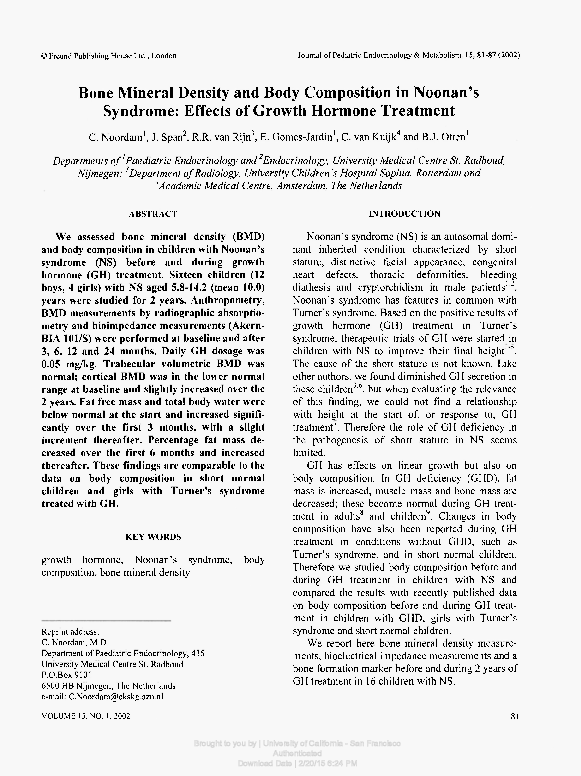 (PDF) Bone Mineral Density and Body Composition in Noonan's Syndrome ...