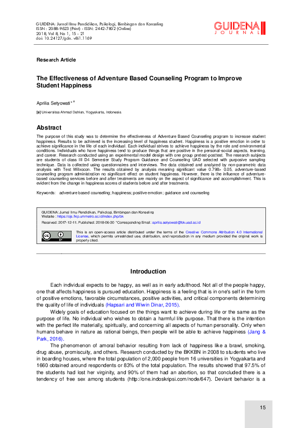 (PDF) The Effectiveness of Adventure Based Counseling Program to ...