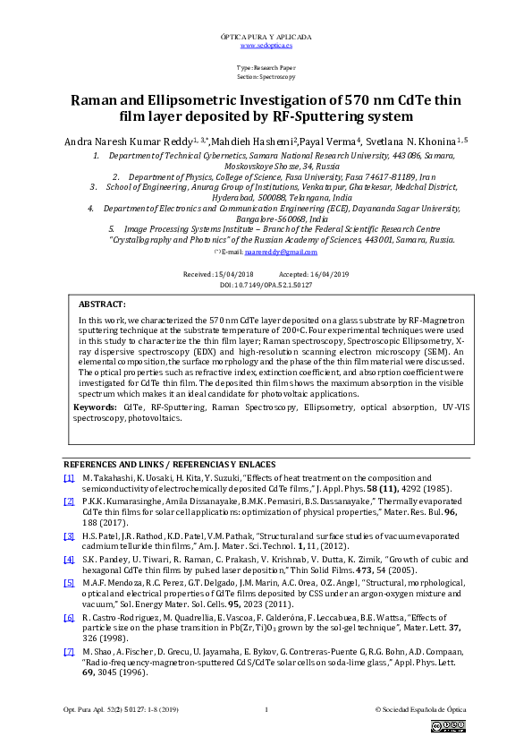 (PDF) Characterization of 570 nm CdTe Thin Film