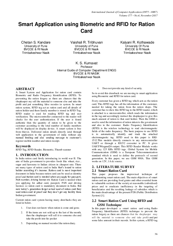 (PDF) Smart Application using Biometric and RFID for Ration Card