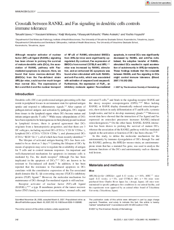 (PDF) Crosstalk between RANKL and Fas signaling in dendritic cells ...