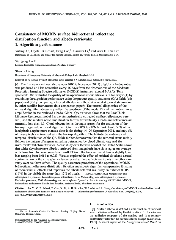 (PDF) Consistency of MODIS surface bidirectional reflectance ...