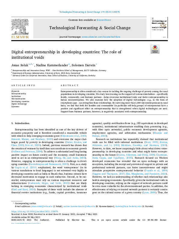 (PDF) Digital entrepreneurship in developing countries: The role of ...