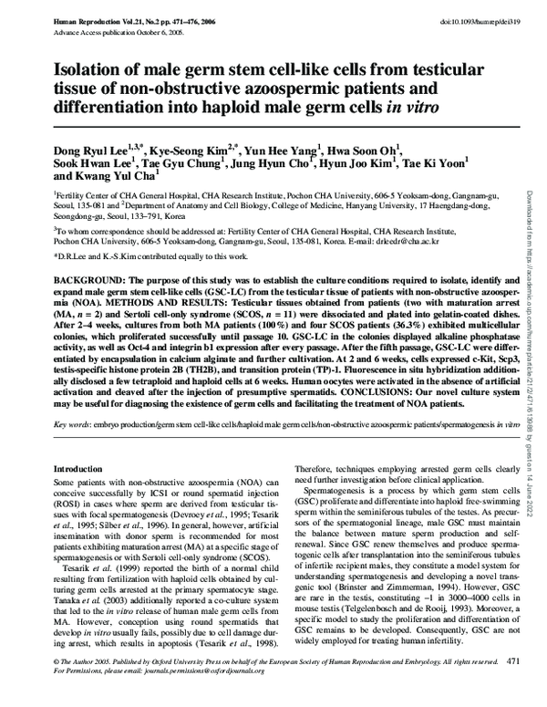 (PDF) Isolation of male germ stem cell-like cells from testicular ...