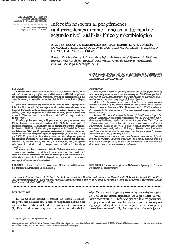 (PDF) Infección nosocomial por gérmenes multirresistentes durante 1 año ...