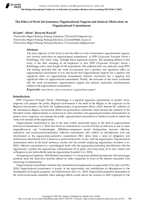 (PDF) The Effect of Work Environment, Organizational Support and ...